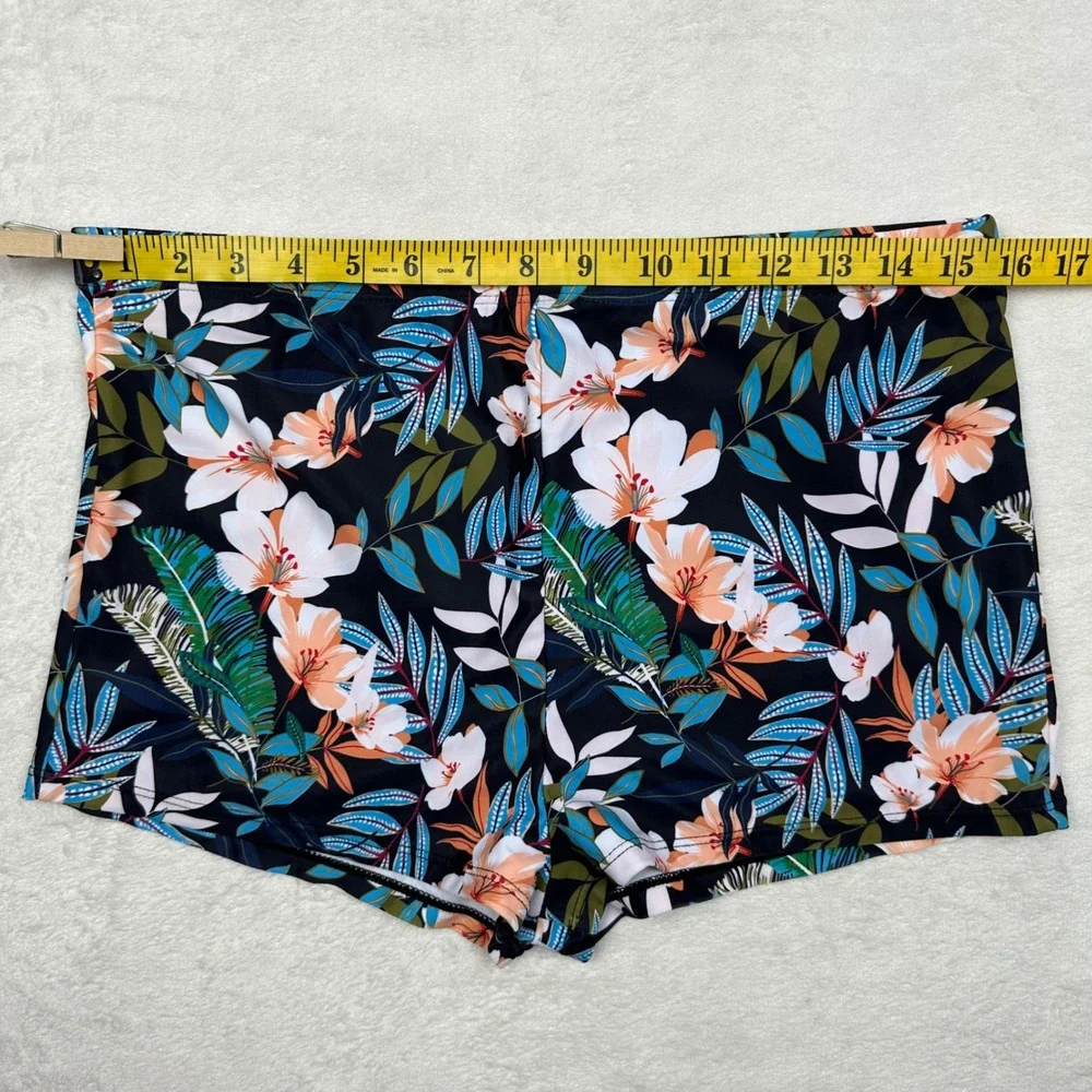 Finwanlo‎ Womens XL Tropical Floral Tankini Set Mesh Handkerchief Top Boy Shorts